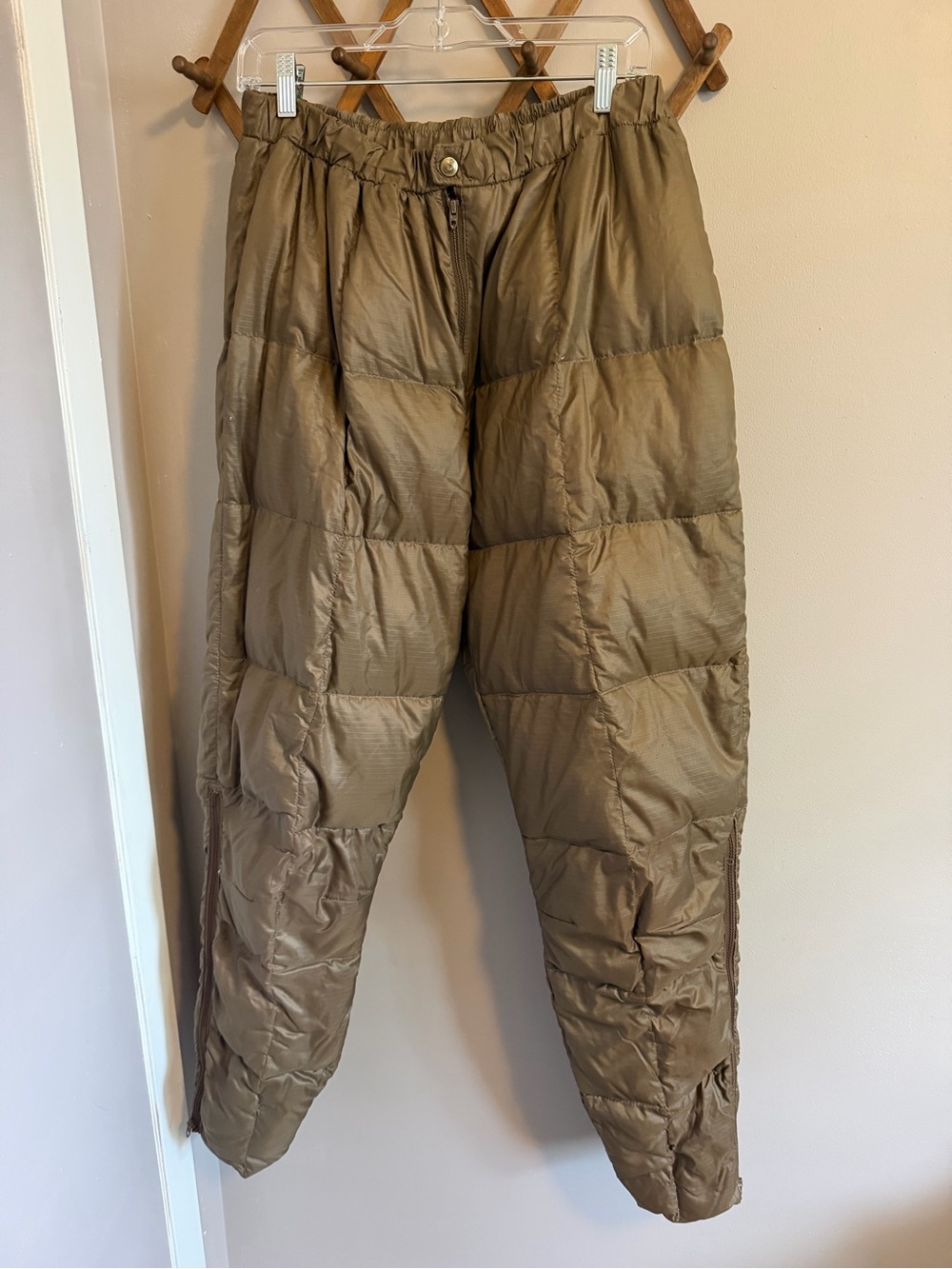 Vintage 70s Eddie Bauer Goose Down Pants Olive Brown Blizzard Proof Puffer
